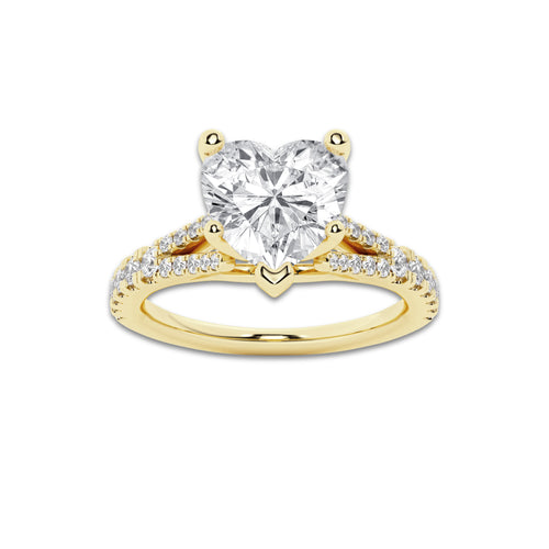1.83 ctw Heart Lab-Grown Diamond Split Shank Side Stone Engagement Ring in 14K Yellow Gold for Women | Colorless D, VVS1 Clarity, IGI Certified 1.50 ct Center Diamond