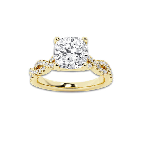 1.75 ctw Cushion Lab-Grown Diamond Twisted Shank Engagement Ring in 14K Yellow Gold for Women | E Color, VS1 Clarity, IGI Certified 1.50 ct Center Diamond