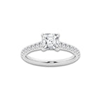 1.39 ctw Asscher Lab-Grown Diamond Pave Engagement Ring in 14K White Gold for Women | E Color, VS1 Clarity, IGI Certified 1.00 ct Center Diamond