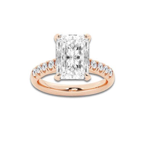 5.43 ctw Radiant Lab-Grown Diamond Pave Engagement Ring in 14K Rose Gold for Women | D Color, VVS1 Clarity, IGI Certified 5.00 ct Center Diamond