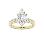 3.54 ctw Marquise Lab-Grown Diamond Side Stone Engagement Ring in 14K Yellow Gold for Women | Colorless E, VS1 Clarity, IGI Certified 3.00 Ct Center Diamond