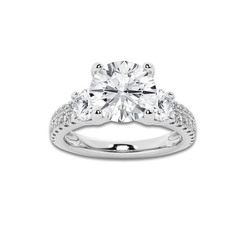 1.75 ctw Round Lab-Grown Diamond Three Stone Double Row Engagement Ring in 14K White Gold for Women | D Color, VVS1 Clarity, IGI Certified 1.00 ct Center Diamond