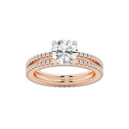 2.19 ctw Round Lab-Grown Diamond Double Row Diamond Engagement Ring in 14K Rose Gold for Women | Colorless D, VVS1 Clarity, IGI Certified 1.50 ct Center Diamond