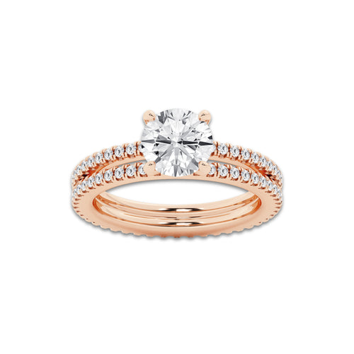 2.19 ctw Round Lab-Grown Diamond Double Row Diamond Engagement Ring in 14K Rose Gold for Women | Colorless D, VVS1 Clarity, IGI Certified 1.50 ct Center Diamond