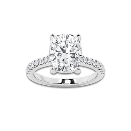 4.30 ctw Elongated Cushion Lab-Grown Diamond Hidden Halo Side Stone Engagement Ring in Platinum for Women | Colorless E, VS1 Clarity, IGI Certified 4.00 ct Center Diamond