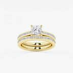 Synergy 1 3/4 ctw Cushion Lab Grown Diamond Baguette and Princess Side Stone Bridal Set 14K Yellow Gold, E, VS1 | IGI Certified, 1 ct Center
