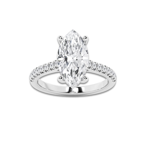 3.28 ctw Marquise Lab-Grown Diamond Hidden Halo Side Stone Engagement Ring in 18K White Gold for Women | Colorless D, VVS1 Clarity, IGI Certified 3.00 ct Center Diamond