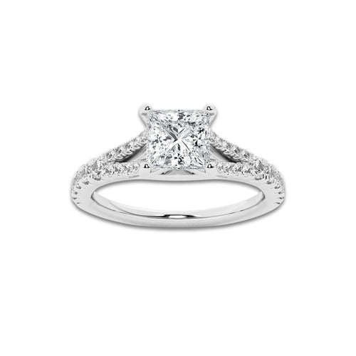 1.33 ctw Princess Lab-Grown Diamond Split Shank Side Stone Engagement Ring in Platinum for Women | Colorless E, VS1 Clarity, IGI Certified 1.00 ct Center Diamond
