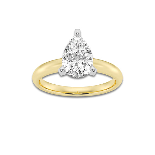 2.00 ctw Pear Lab-Grown Diamond Minimalist Engagement Ring in 14K White Gold And Yellow Gold for Women | D Color, VVS1 Clarity, IGI Certified
