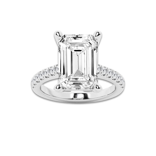 7.44 ctw Emerald Lab-Grown Diamond Hidden Halo Side Stone Engagement Ring in 18K White Gold for Women | Colorless E, VS1 Clarity, IGI Certified 7.00 ct Center Diamond