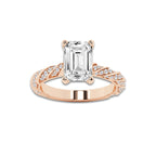 6.42 ctw Emerald Lab-Grown Diamond Twisted Band Engagement Ring in 14K Rose Gold for Women | Colorless D, VVS1 Clarity, IGI Certified 6.00 ct Center Diamond