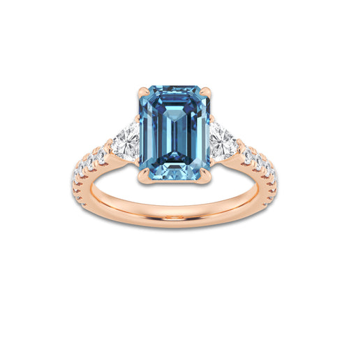 3 7/8 ctw Fancy Blue Emerald Lab Grown Diamond Side Stone Engagement Ring 14K Rose Gold | 3 ct Center