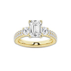 3.50 ctw Emerald Lab-Grown Diamond Three Stone Double Row Engagement Ring in 14K Yellow Gold for Women | E Color, VS1 Clarity, IGI Certified 2.50 ct Center Diamond