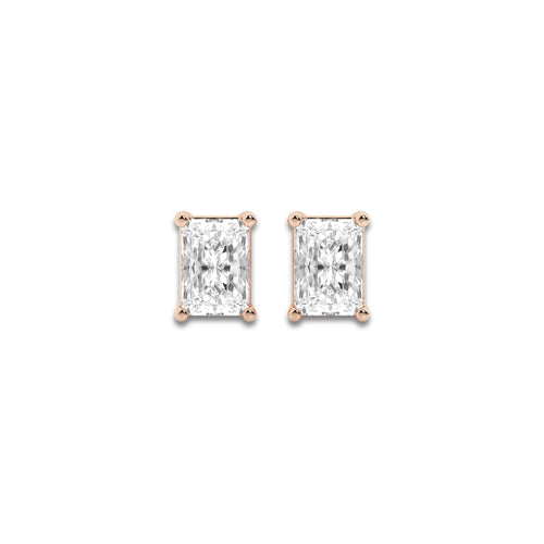 1 ctw Radiant Lab Grown Diamond Four Prong Stud Earrings 14K Rose Gold, E, VS1