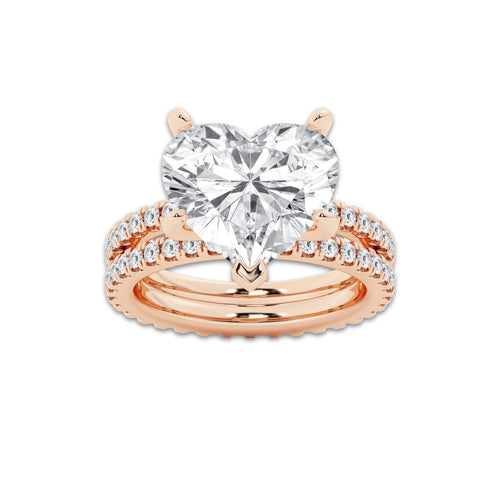 8.22 ctw Heart Lab-Grown Diamond Double Row Diamond Engagement Ring in 14K Rose Gold for Women | Colorless D, VVS1 Clarity, IGI Certified 7.00 ct Center Diamond