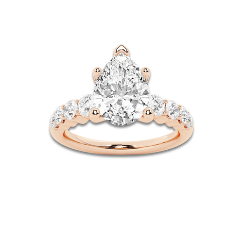 2.54 ctw Pear Lab-Grown Diamond Side Stone Engagement Ring in 14K Rose Gold for Women | Colorless E, VS1 Clarity, IGI Certified 2.00 Ct Center Diamond