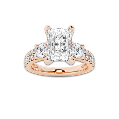 1.75 ctw Radiant Lab-Grown Diamond Three Stone Double Row Engagement Ring in 14K Rose Gold for Women | E Color, VS1 Clarity, IGI Certified 1.00 ct Center Diamond