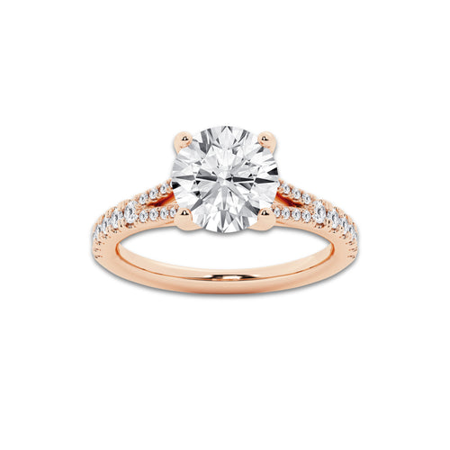 2.83 ctw Round Lab-Grown Diamond Split Shank Side Stone Engagement Ring in 14K Rose Gold for Women | Colorless E, VS1 Clarity, IGI Certified 2.50 ct Center Diamond