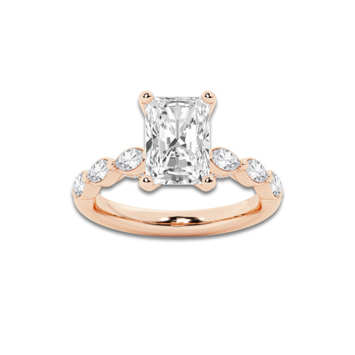 2.53 ctw Radiant Lab-Grown Diamond Marquise Side Stone Engagement Ring in 14K Rose Gold for Women | Colorless E, VS1 Clarity, IGI Certified 2.00 ct Center Diamond