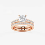 Synergy 2 1/4 ctw Cushion Lab Grown Diamond Baguette and Princess Side Stone Bridal Set 14K Rose Gold, E, VS1 | IGI Certified, 1 1/2 ct Center