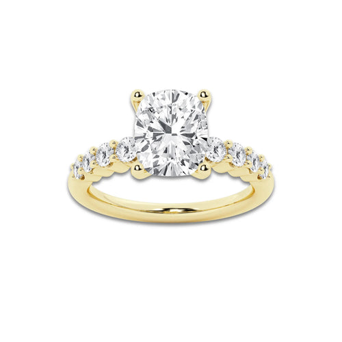 3.52 Ct Elongated Cushion Lab-Grown Diamond Half Eternity Engagement Ring in 14K Yellow Gold for Female, Colorless (E), VS1 Clarity | IGI Certified, 3.00 Ct Center Diamond
