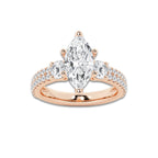 3.50 ctw Marquise Lab-Grown Diamond Three Stone Double Row Engagement Ring in 14K Rose Gold for Women | E Color, VS1 Clarity, IGI Certified 2.50 ct Center Diamond