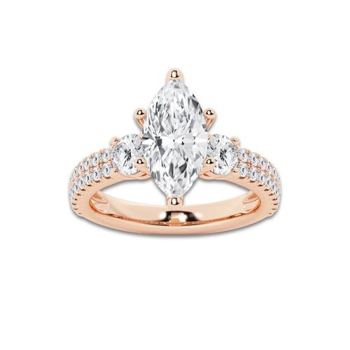 3.50 ctw Marquise Lab-Grown Diamond Three Stone Double Row Engagement Ring in 14K Rose Gold for Women | E Color, VS1 Clarity, IGI Certified 2.50 ct Center Diamond