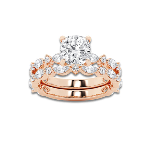 Evermore 3 2/5 ctw Cushion Lab Grown Diamond Bridal Set 14K Rose Gold, D, VVS | IGI Certified, 2 ct Center