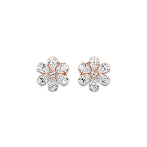 1 1/4 ctw Round & Pear Lab Grown Diamond Flower Earrings 18K Rose Gold, DE, VS1