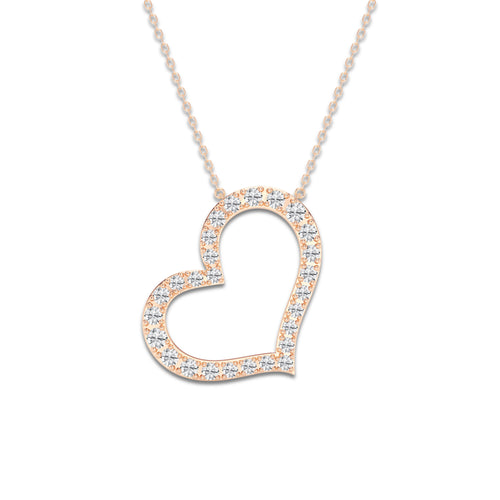1 ctw Round Lab Grown Diamond 1 Inch Sideways Heart Pendant 14K Rose Gold, DE, VS1
