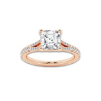 2.83 ctw Asscher Lab-Grown Diamond Split Shank Side Stone Engagement Ring in 14K Rose Gold for Women | Colorless E, VS1 Clarity, IGI Certified 2.50 ct Center Diamond