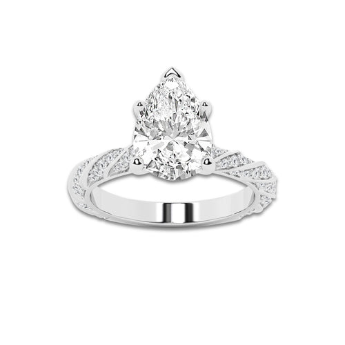 8.42 ctw Pear Lab-Grown Diamond Twisted Band Engagement Ring in 14K White Gold for Women | Colorless E, VS1 Clarity, IGI Certified 8.00 ct Center Diamond