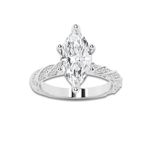 6.42 ctw Marquise Lab-Grown Diamond Twisted Band Engagement Ring in 14K White Gold for Women | Colorless E, VS1 Clarity, IGI Certified 6.00 ct Center Diamond