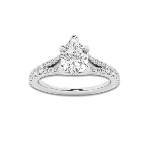 1.08 ctw Pear Lab-Grown Diamond Split Shank Side Stone Engagement Ring in Platinum for Women | Colorless E, VS1 Clarity, IGI Certified 0.75 ct Center Diamond