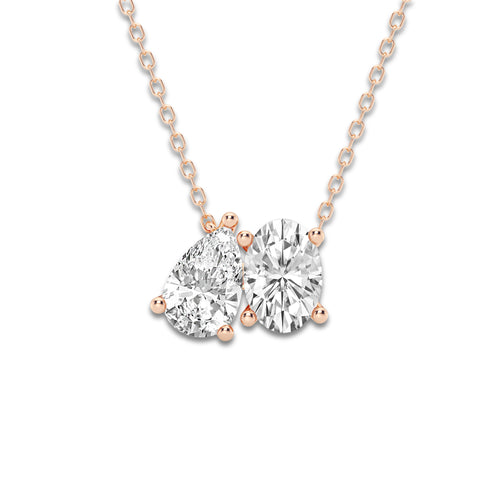 2 ctw Toi Et Moi Oval and Pear Pendant 14K Rose Gold, E, VS1 | IGI Certified