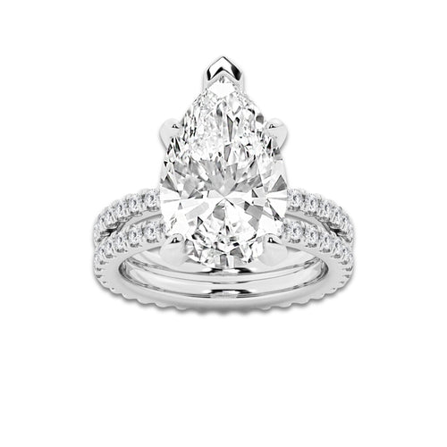 8.22 ctw Pear Lab-Grown Diamond Double Row Diamond Engagement Ring in 14K White Gold for Women | Colorless E, VS1 Clarity, IGI Certified 7.00 ct Center Diamond