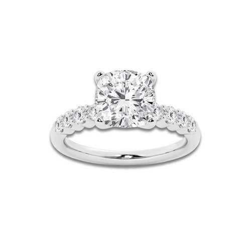 3.54 ctw Cushion Lab-Grown Diamond Side Stone Engagement Ring in Platinum for Women | Colorless D, VVS1 Clarity, IGI Certified 3.00 Ct Center Diamond