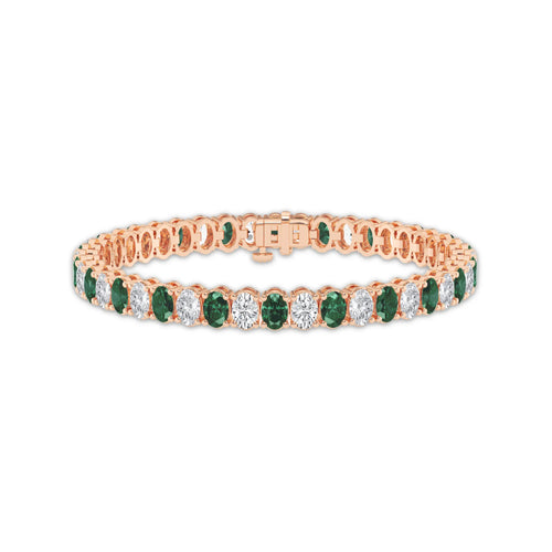 12 ctw Oval Created Emerald and Oval Lab Grown Diamond Four-Prong Tennis Bracelet - 7 Inches 14K Rose Gold