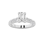 1.19 ctw Emerald Lab-Grown Diamond Twisted Band Engagement Ring in 14K White Gold for Women | Colorless E, VS1 Clarity, IGI Certified 0.75 ct Center Diamond
