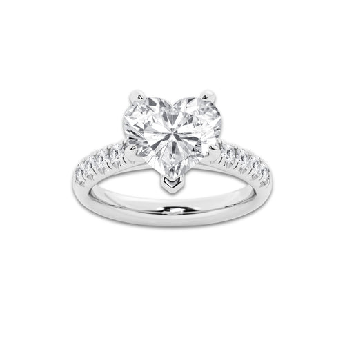 3.93 ctw Heart Lab-Grown Diamond Pave Engagement Ring in Platinum for Women | E Color, VS1 Clarity, IGI Certified 3.50 ct Center Diamond