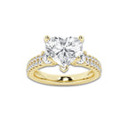 4.46 ctw Heart Lab-Grown Diamond Three Stone Double Row Engagement Ring in 14K Yellow Gold for Women | D Color, VVS1 Clarity, IGI Certified 3.50 ct Center Diamond