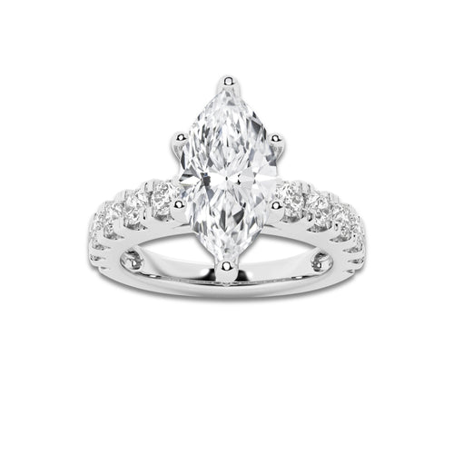 2.50 ctw Marquise Lab-Grown Diamond Split-Prong Set Side Stone Engagement Ring in 14K White Gold for Women | Colorless D, VVS1 Clarity, IGI Certified 1.50 ct Center Diamond