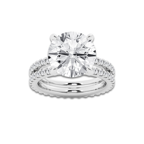 8.22 ctw Round Lab-Grown Diamond Double Row Diamond Engagement Ring in 14K White Gold for Women | Colorless E, VS1 Clarity, IGI Certified 7.00 ct Center Diamond