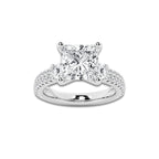 4.96 ctw Princess Lab-Grown Diamond Three Stone Double Row Engagement Ring in Platinum for Women | E Color, VS1 Clarity, IGI Certified 4.00 ct Center Diamond