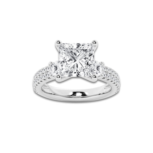 4.96 ctw Princess Lab-Grown Diamond Three Stone Double Row Engagement Ring in Platinum for Women | E Color, VS1 Clarity, IGI Certified 4.00 ct Center Diamond