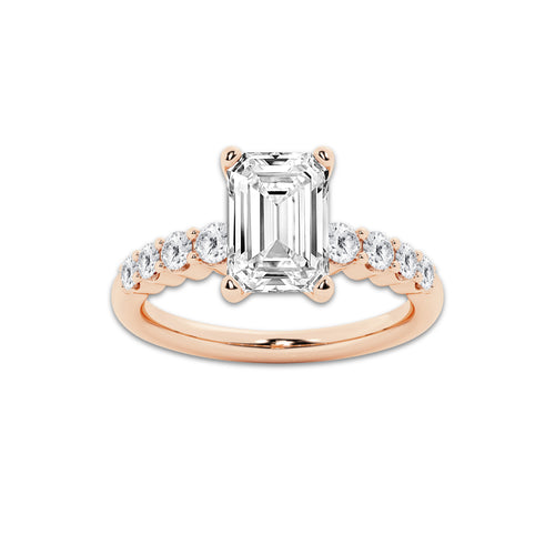 4.66 ctw Emerald Lab-Grown Diamond Side Stone Engagement Ring in 14K Rose Gold for Women | Colorless E, VS1 Clarity, IGI Certified 4.00 Ct Center Diamond