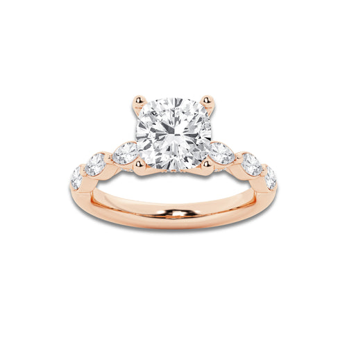 7.48 ctw Cushion Lab-Grown Diamond Marquise Side Stone Engagement Ring in 14K Rose Gold for Women | Colorless E, VS1 Clarity, IGI Certified 7.00 ct Center Diamond