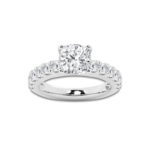 3.50 ctw Cushion Lab-Grown Diamond Split-Prong Set Side Stone Engagement Ring in Platinum for Women | Colorless D, VVS1 Clarity, IGI Certified 2.50 ct Center Diamond