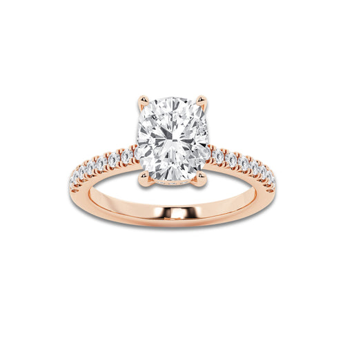 2.78 ctw Elongated Cushion Lab-Grown Diamond Hidden Halo Side Stone Engagement Ring in 18K Rose Gold for Women | Colorless E, VS1 Clarity, IGI Certified 2.50 ct Center Diamond