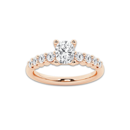1.52 ctw Elongated Cushion Lab-Grown Diamond Side Stone Engagement Ring in 14K Rose Gold for Women | Colorless E, VS1 Clarity, IGI Certified 1.00 Ct Center Diamond